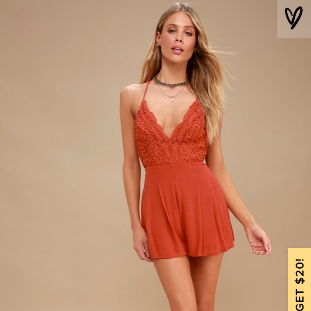 Lulu’s Red Rust Backless Romper - image 3